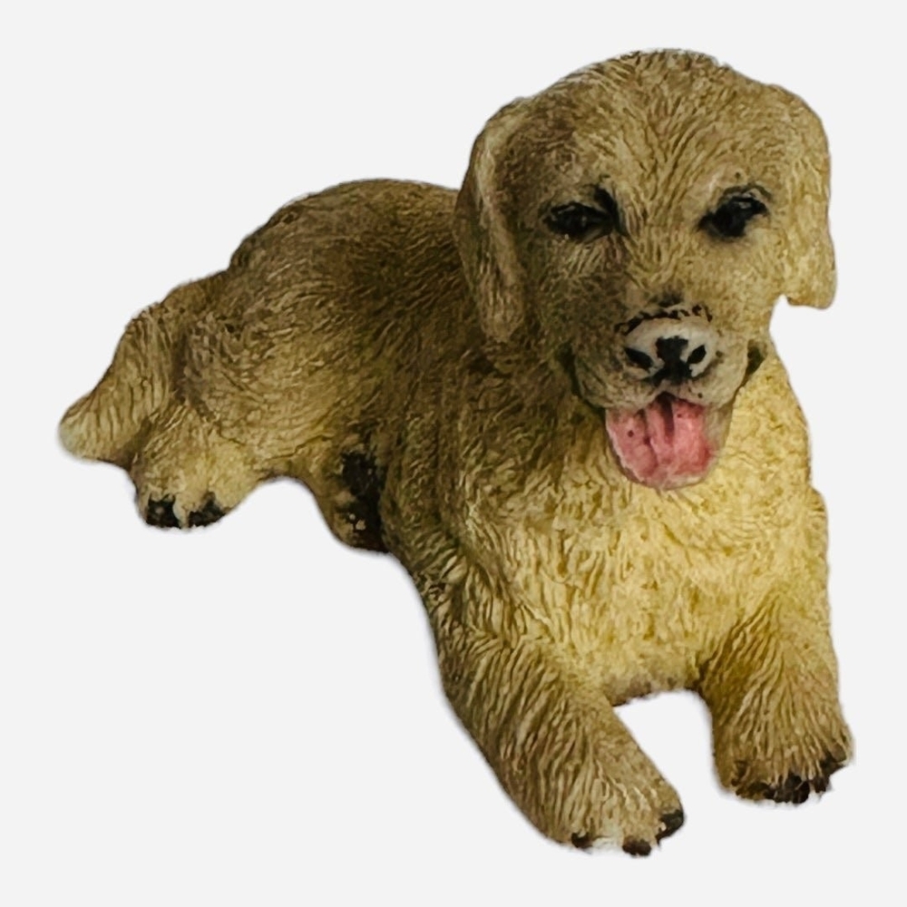 Golden Retriever Laying Puppy Figurine 2" Resin Beige Sculpture Vintage VG